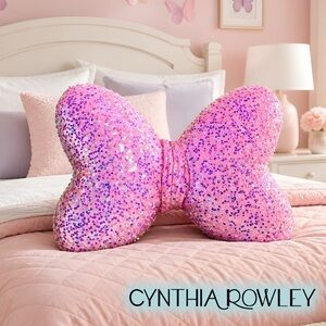 Cynthia Rowley Kids Pink Sequin Bow- Shaped Throw Pillow 20”
